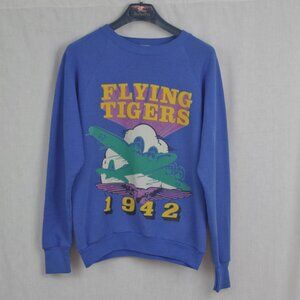 80's Flying Tigers 1942 USA Made Airplane Blue Sweatshirt Large